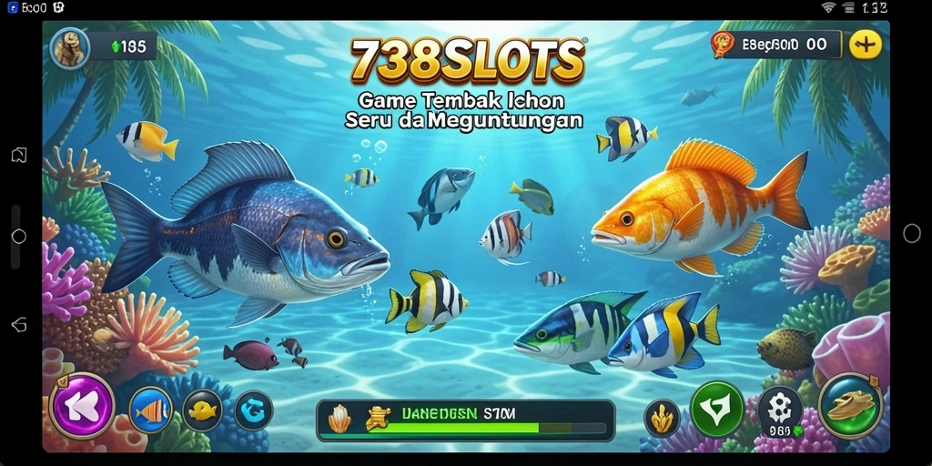 Screenshot gameplay 738SLOTS dengan aksi menembak ikan yang seru.