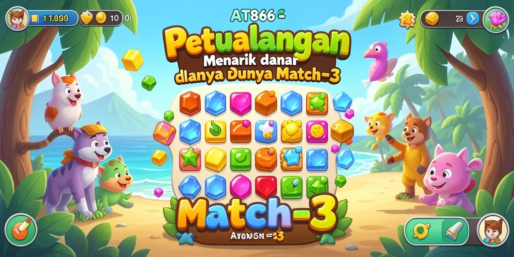 Screenshot gameplay AT866 yang menunjukkan pencocokan item Match-3.