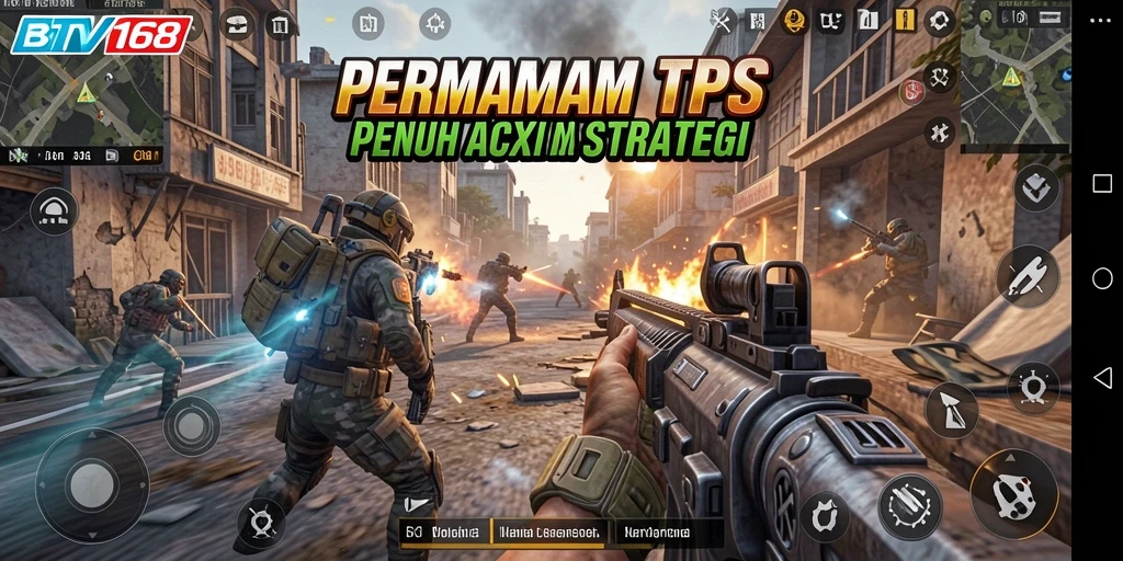 Tampilan gameplay mendebarkan dari BTV168 dalam perang TPS.