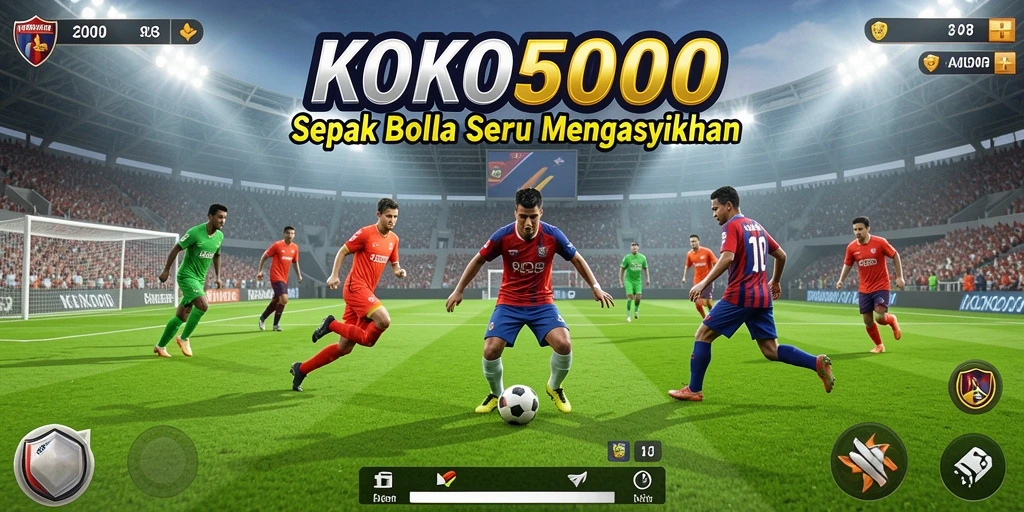 Screenshot KOKO5000 menampilkan aksi seru di lapangan sepak bola.