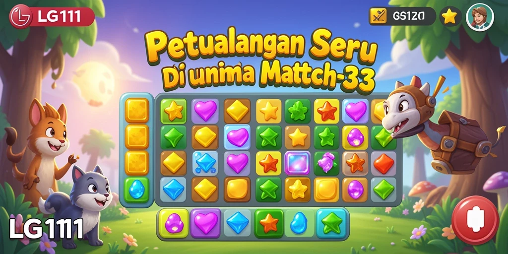 Tampilan gameplay Match-3 yang seru dan penuh warna.
