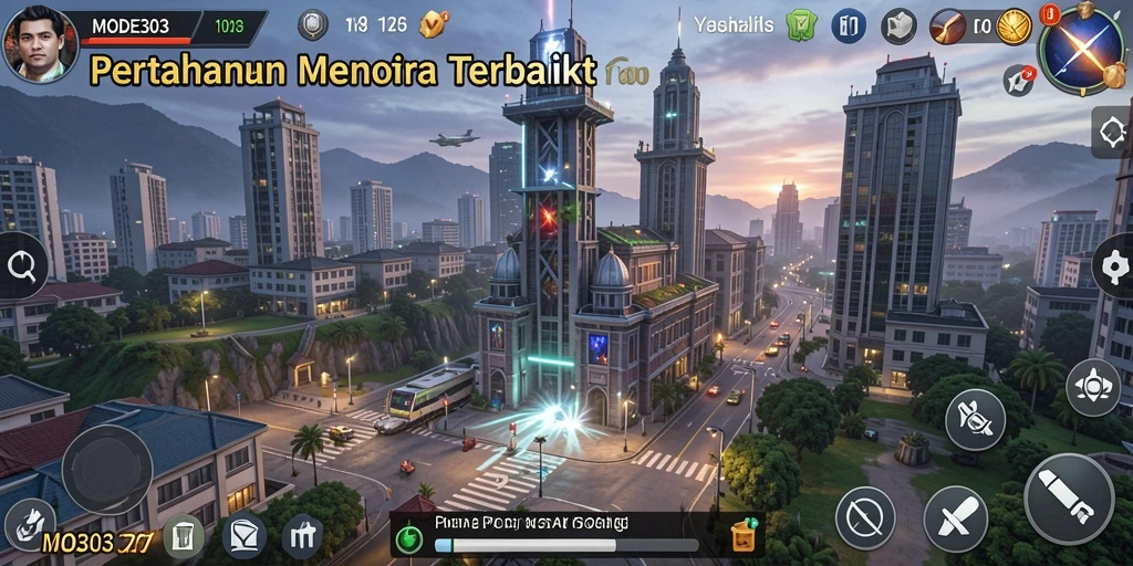 Tampilkan gameplay seru dari MODE303 dengan menara yang berfungsi dengan baik.