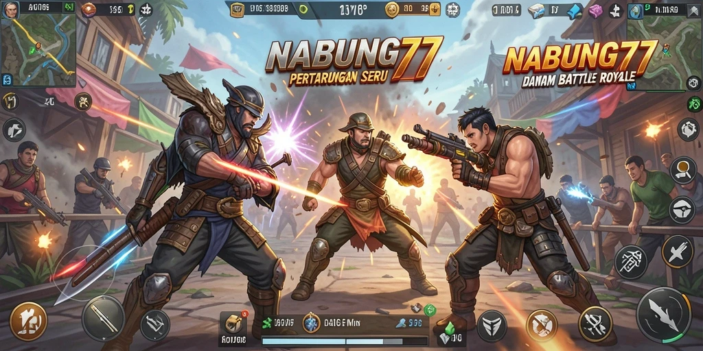Tangkapan layar permainan NABUNG77 menampilkan aksi pertarungan Battle Royale yang mendebarkan.