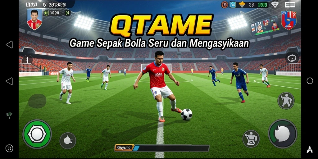 Tampilan gameplay seru QTGAME dengan grafis sepak bola yang menakjubkan.