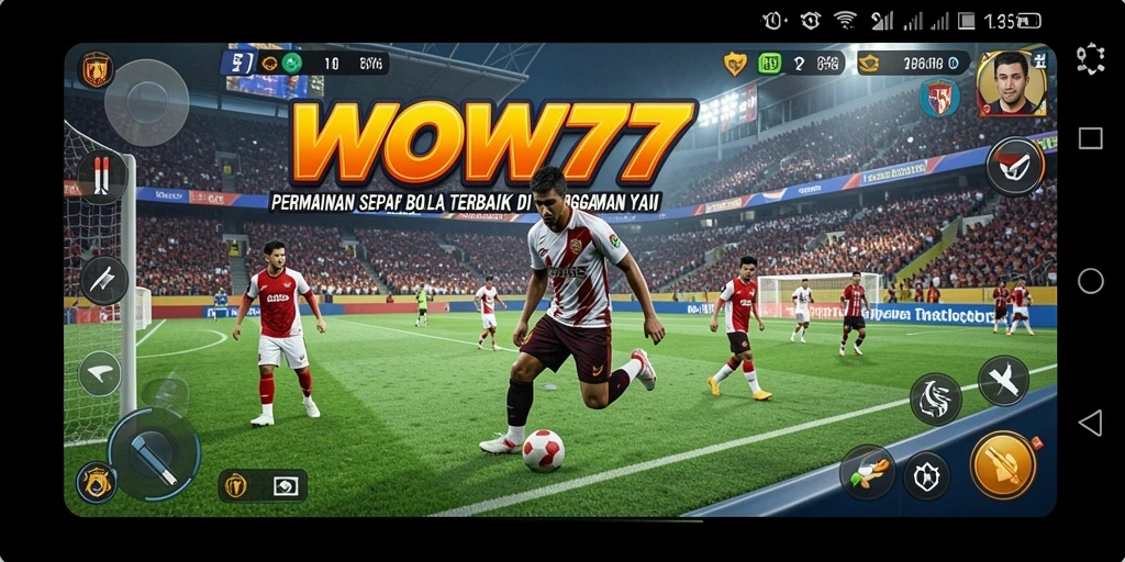 Screenshot permainan WOW77 yang menampilkan aksi sepak bola yang mendebarkan.