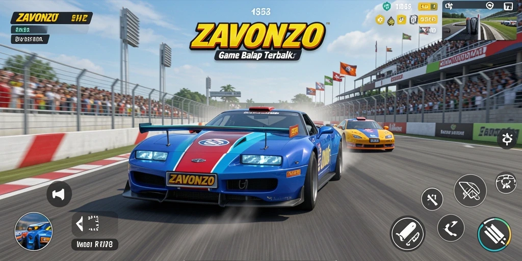 Tangkapan layar gameplay ZAVONZO dengan aksi balap yang mendebarkan.
